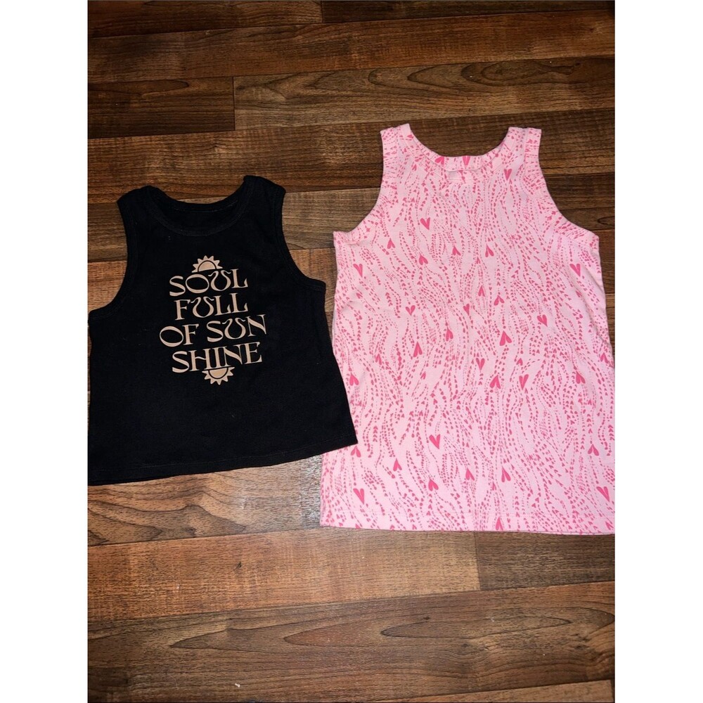 Kids Tank Top Set - Black Graphic & Pink Heart Print size large 10-12